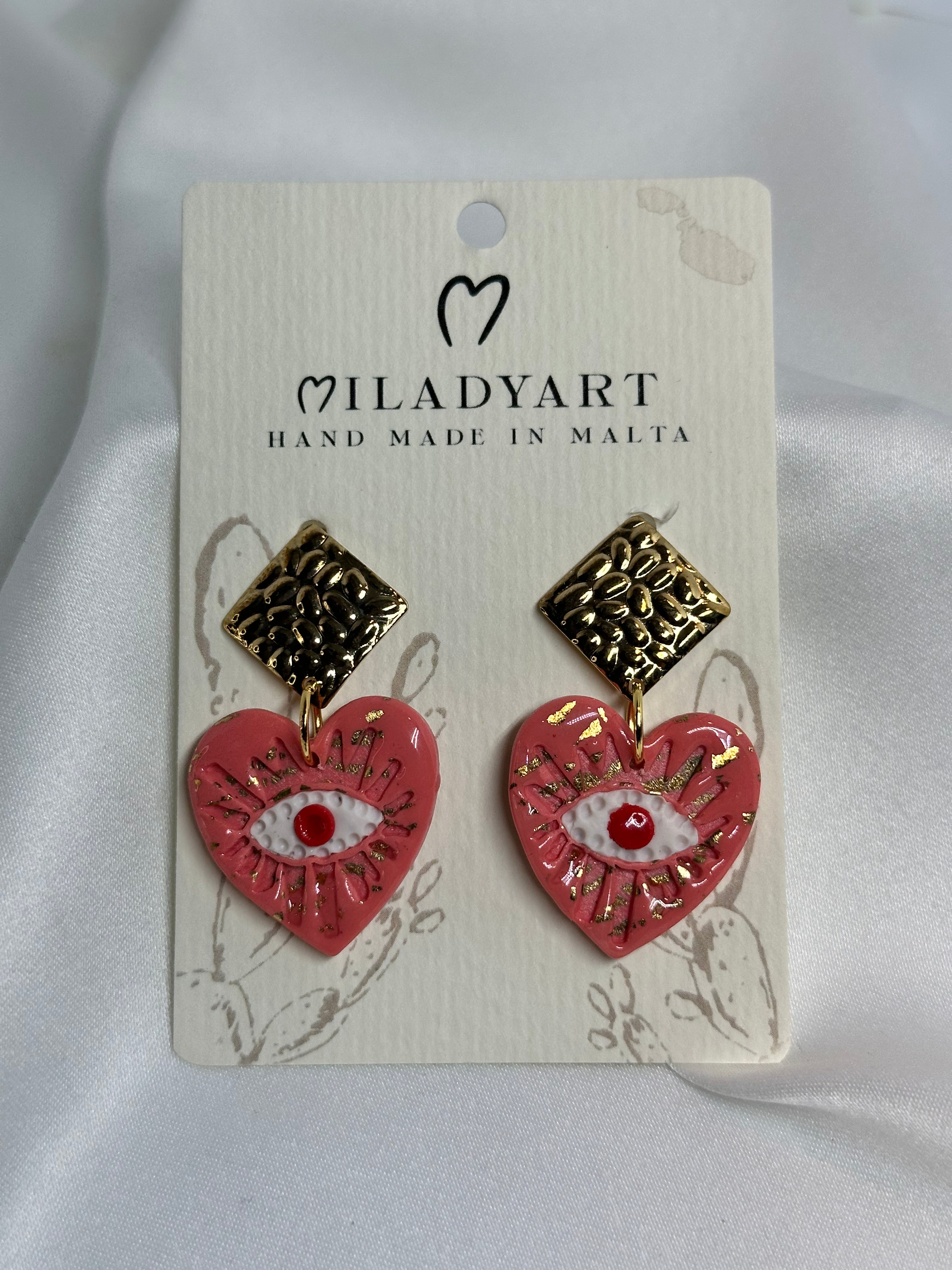 Earrings Red Heart with red eye