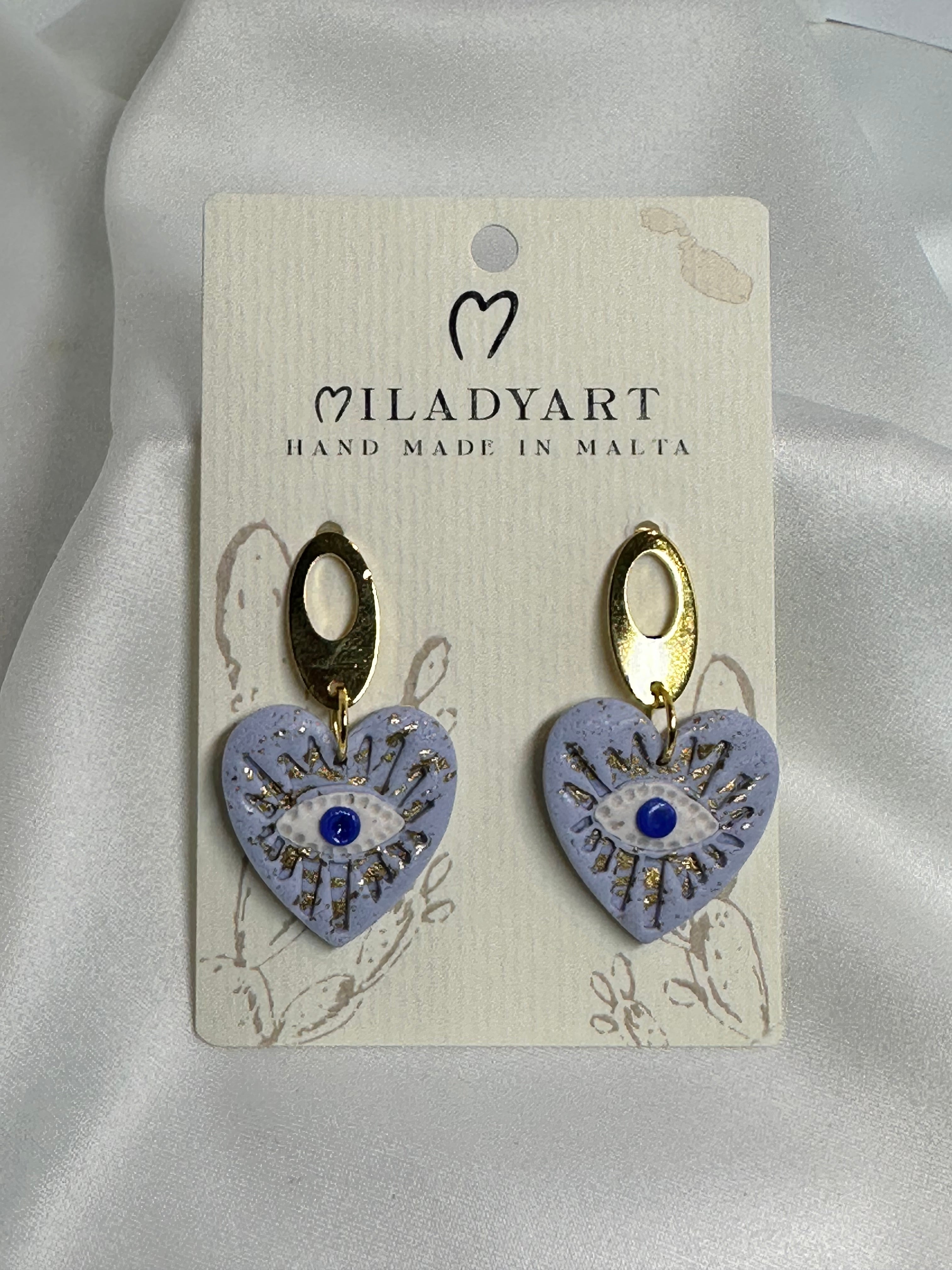 Earrings Light Blue Heart with blue eye