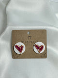 Earrings Small Red Heart on white circle