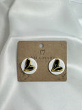 Earrings Small Black Heart on white circle