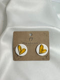 Earrings Small Yellow Heart on white circle