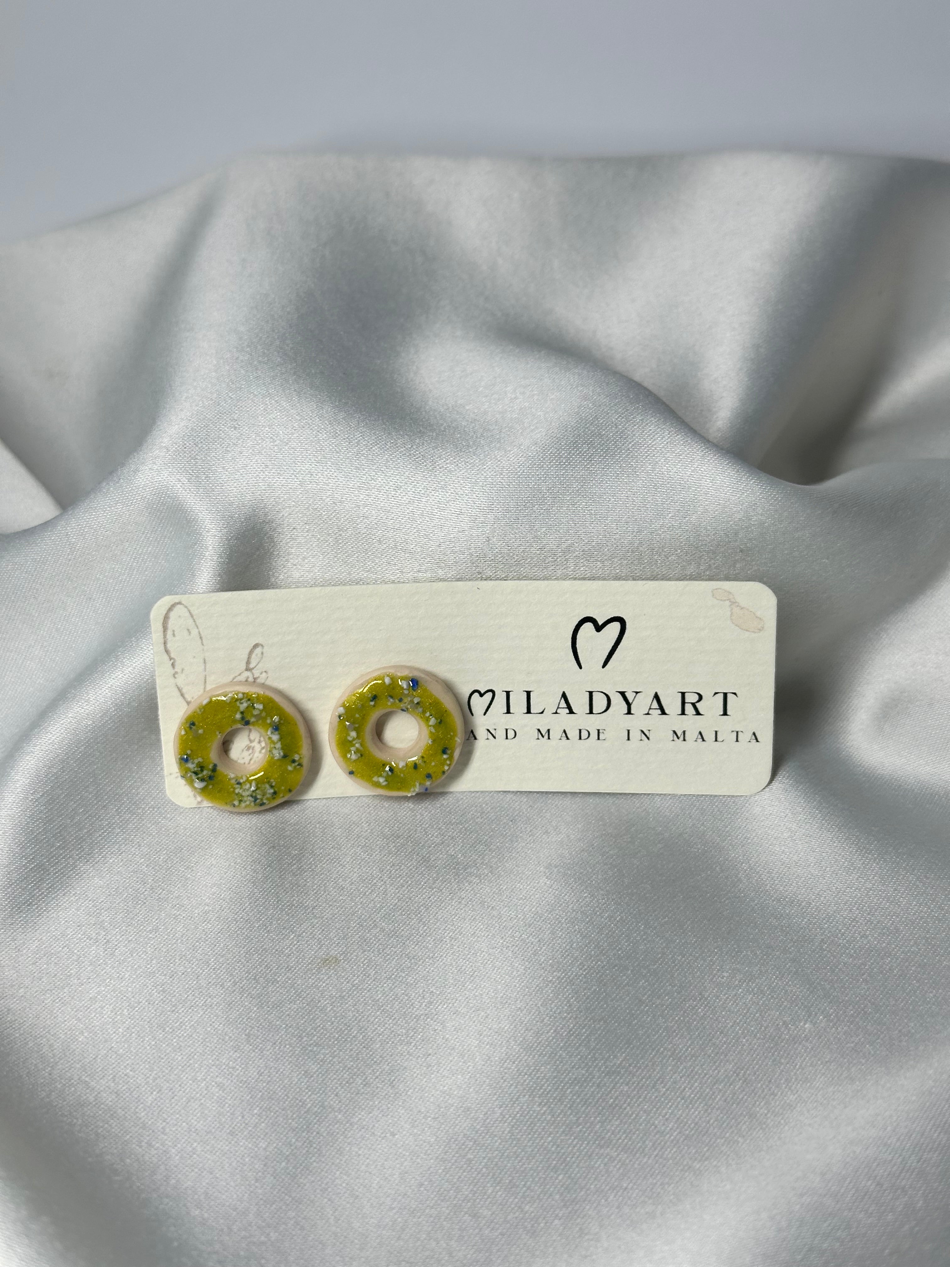 Earrings Green Donut