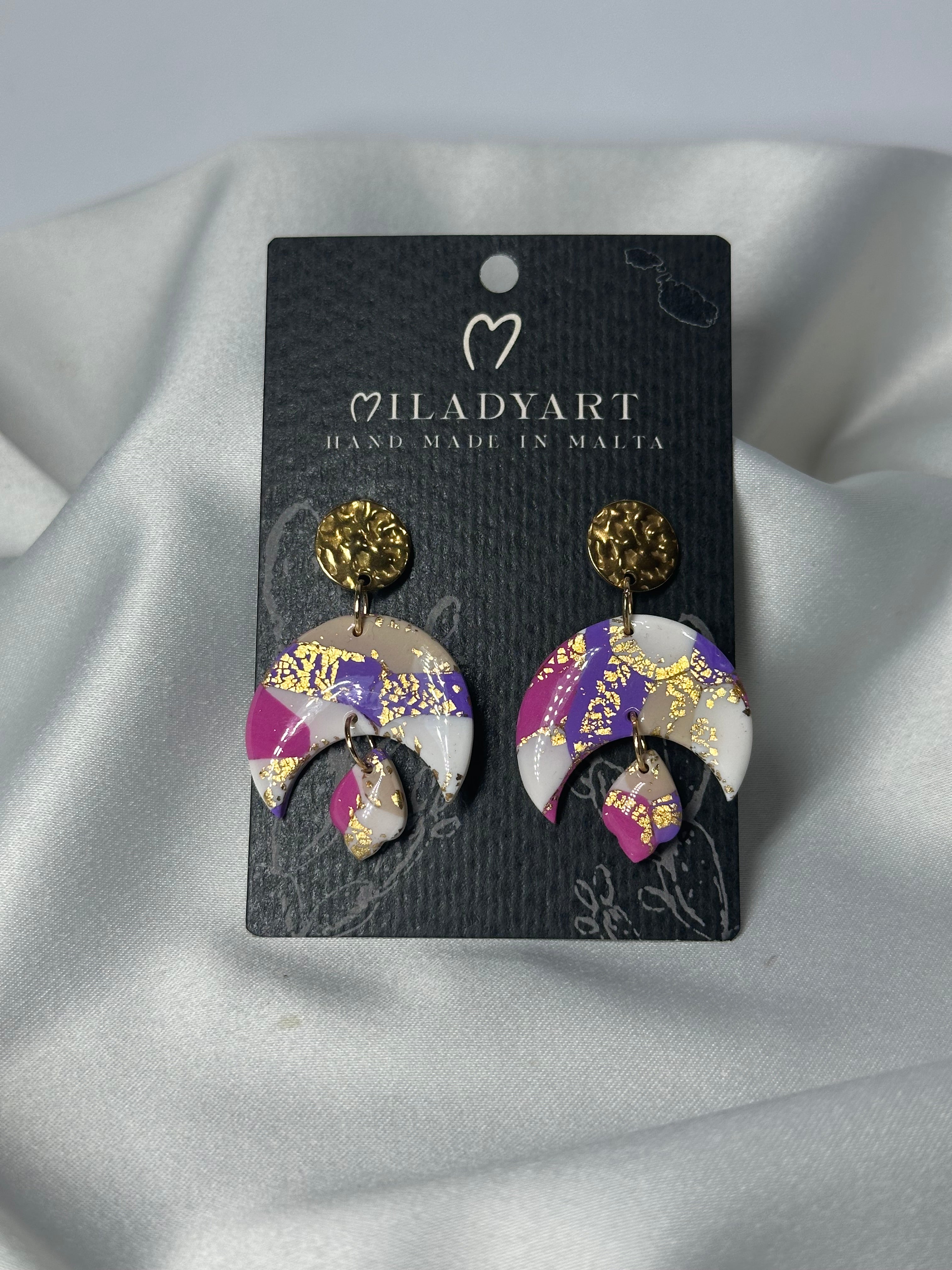 Earrings Pendent Moon White Pink Rose