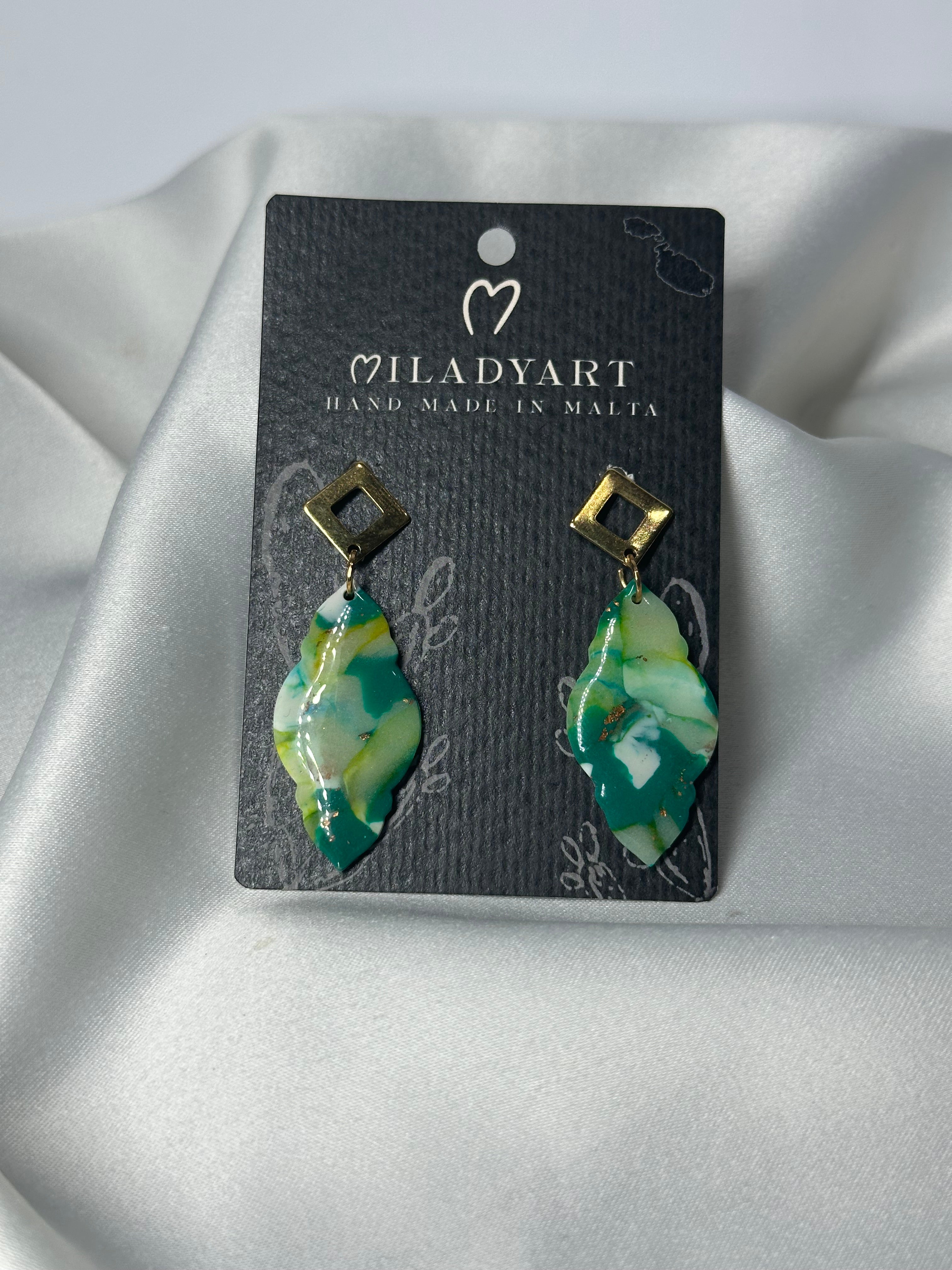 Earrings Pendent Fantasy Green Rhombus Style