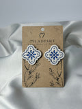 Earrings Maltese Blue White Tile