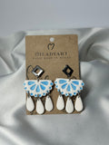 Earrings Pendent Light Blue White Mexican Tile