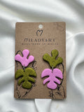 Earrings Pendent Green Pink Leaves