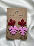 Earrings Pendent Amaranth Pink Leaves