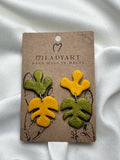 Earrings Pendent Green Yellow Leaves