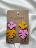 Earrings Pendent Pink Yellow Leaves