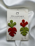 Earrings Pendent Orange Green Leaves