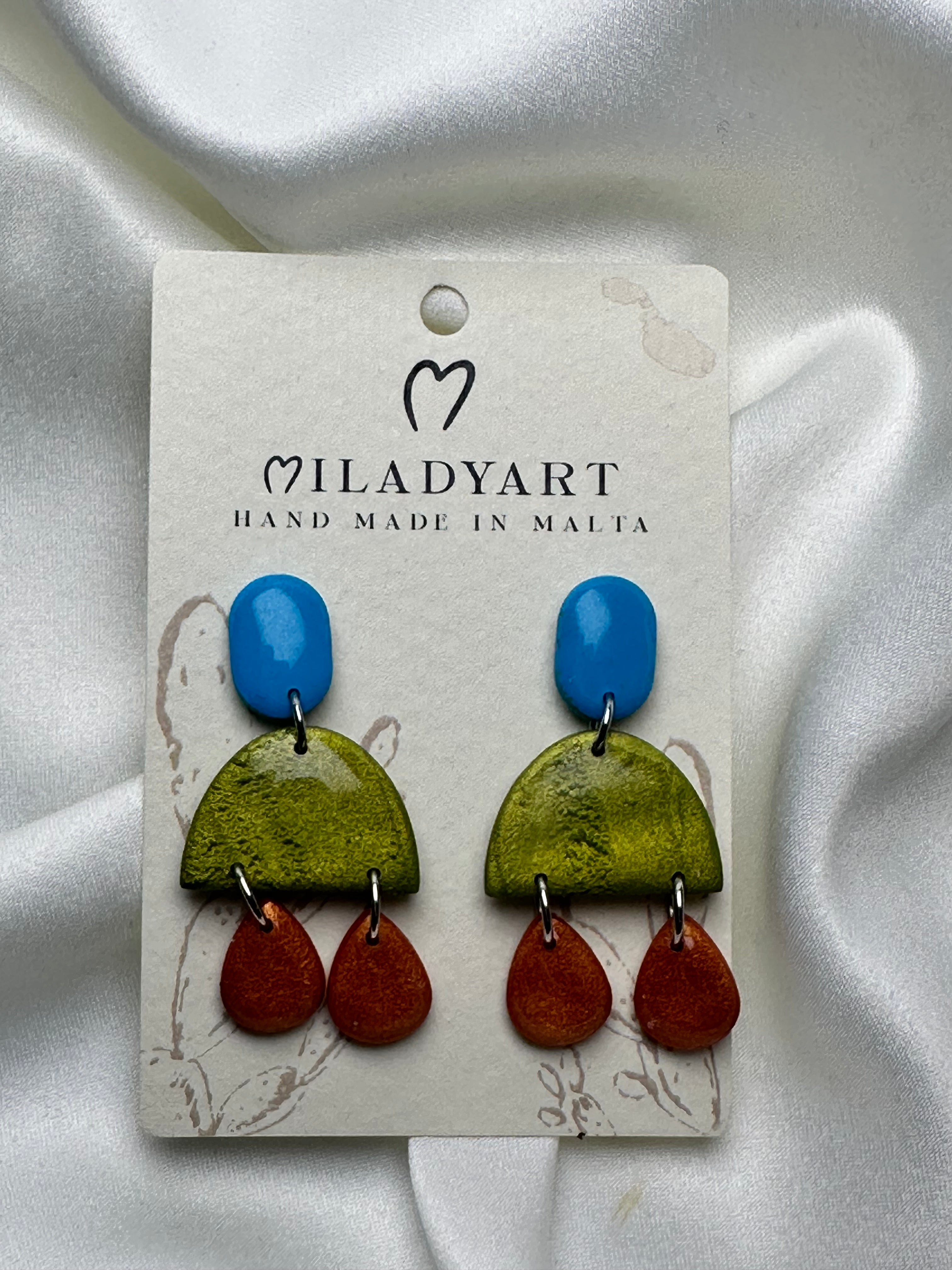 Earrings Semicircle Pendent Green Orange Blue