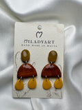 Earrings Semicircle Pendent Brown Yellow Curry