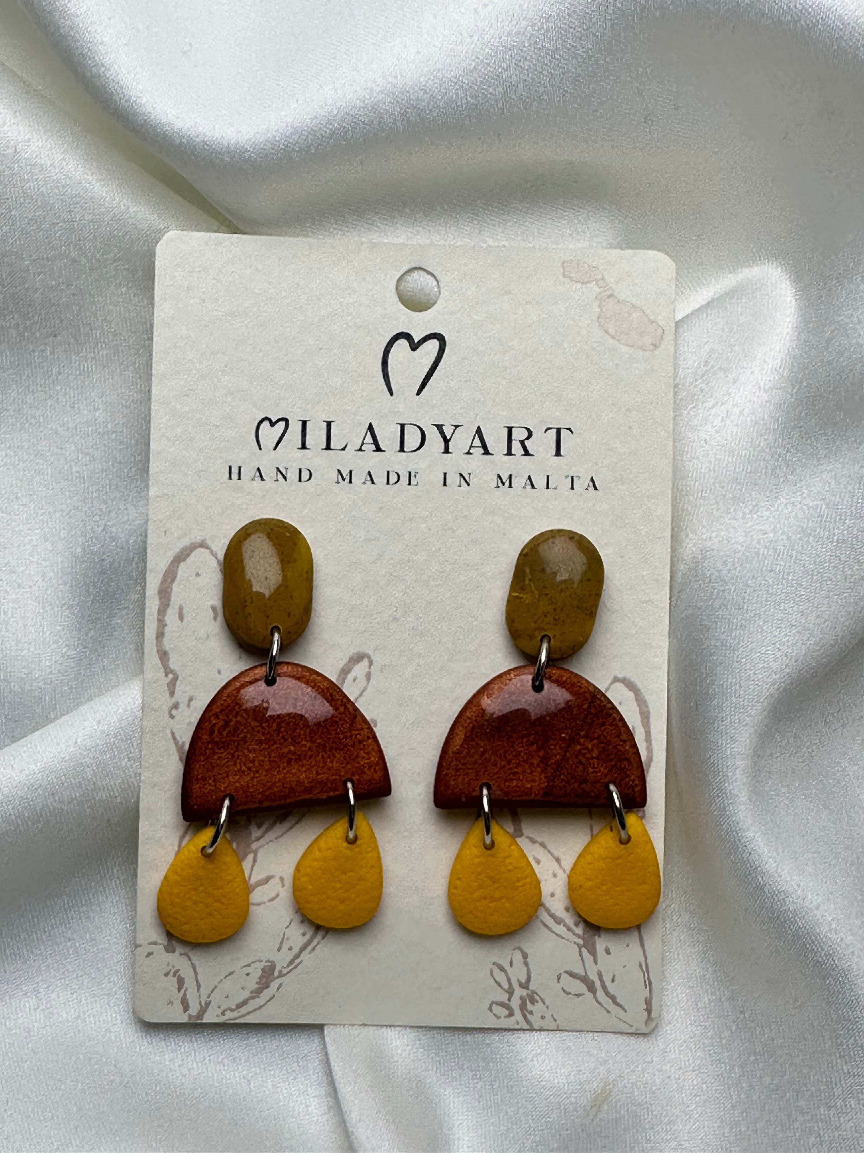 Earrings Semicircle Pendent Brown Yellow Curry