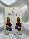 Earrings Pendent Curry Brown Green Violet