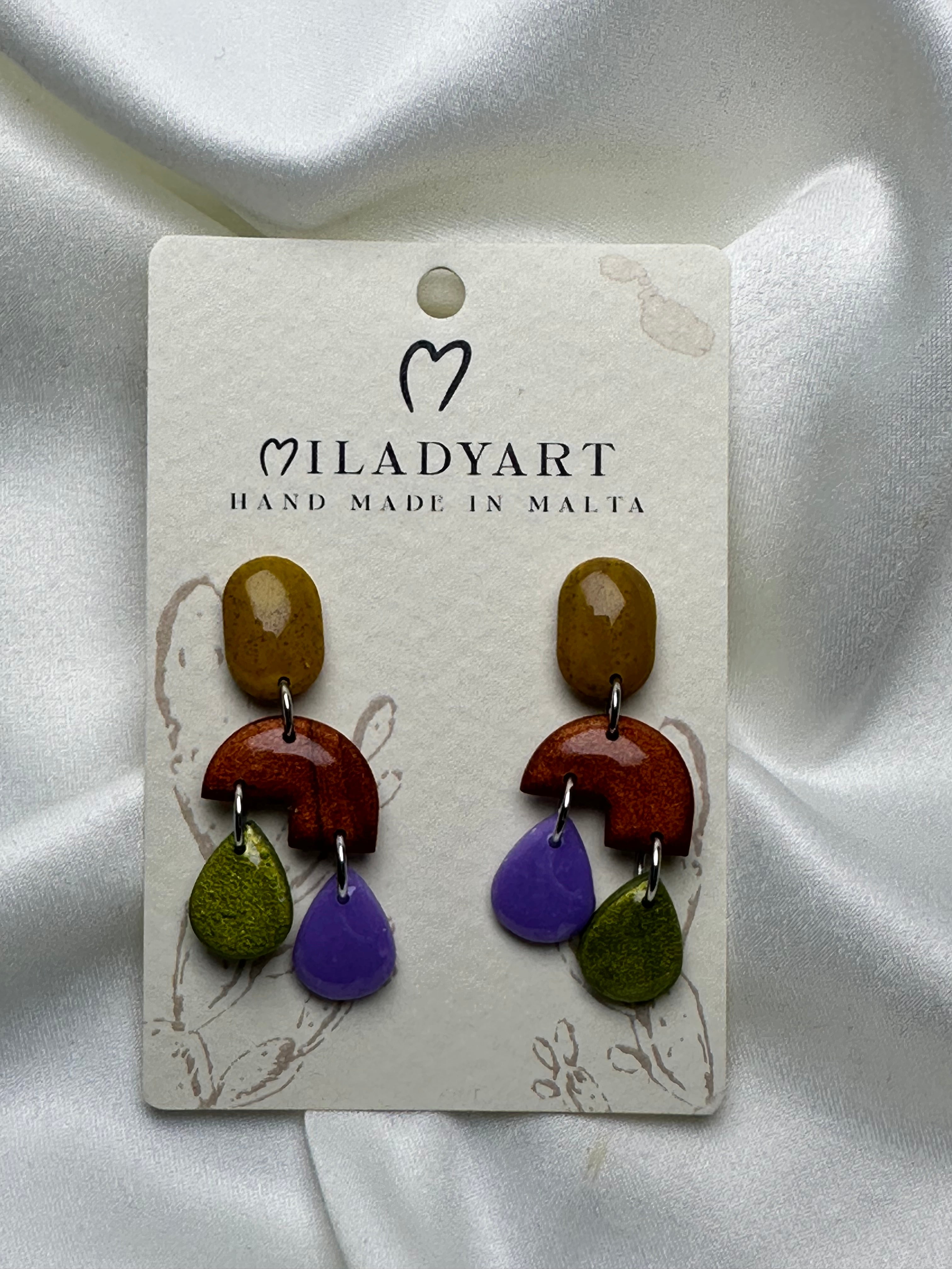 Earrings Pendent Curry Brown Green Violet