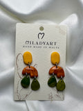 Earrings Pendent Yellow Metallic Brown Green