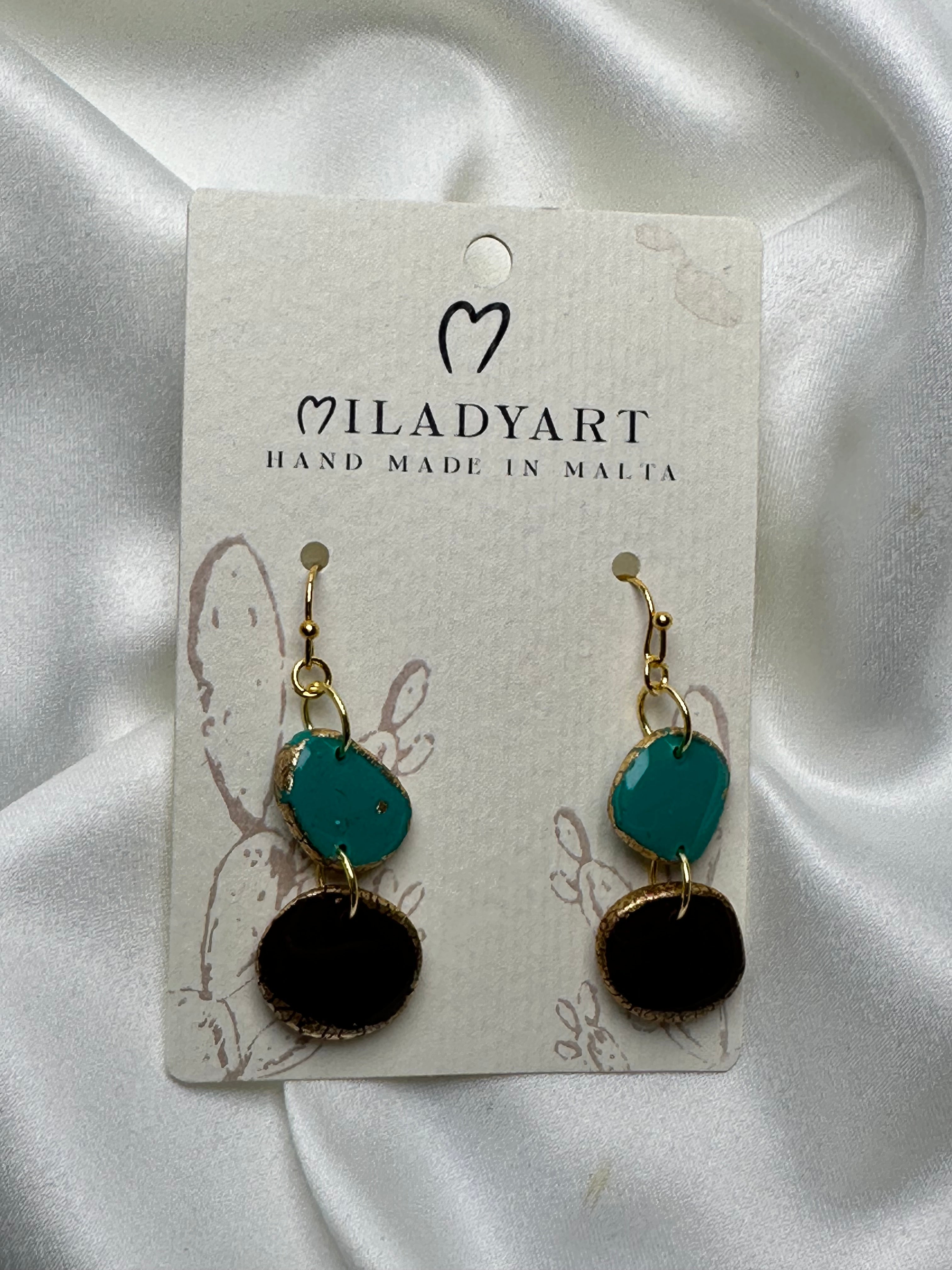 Earrings Pendent Iregular Circle Turqoise Brown