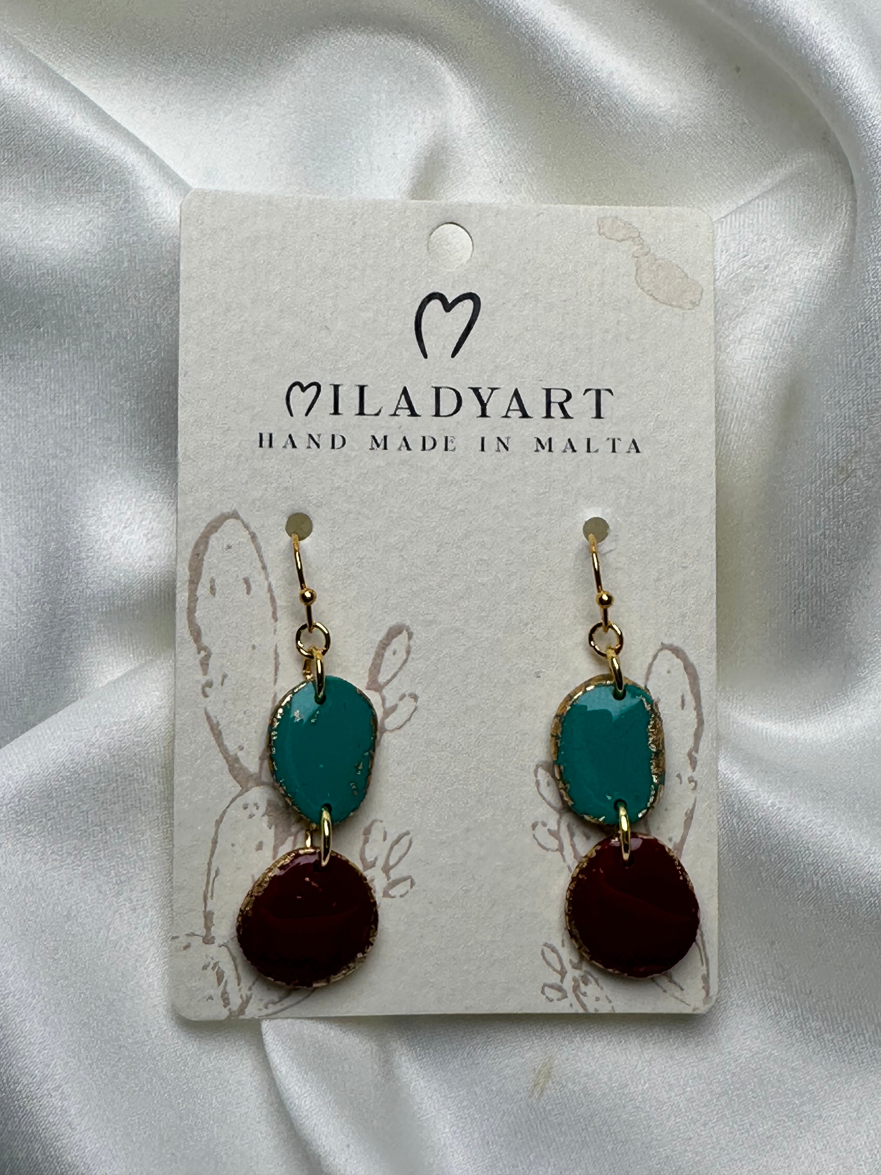 Earrings Pendent Iregular Circle Amaranth Turquoise