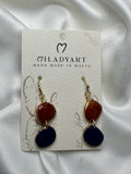 Earrings Pendent Iregular Circle Mettalic Brown Dark Blue