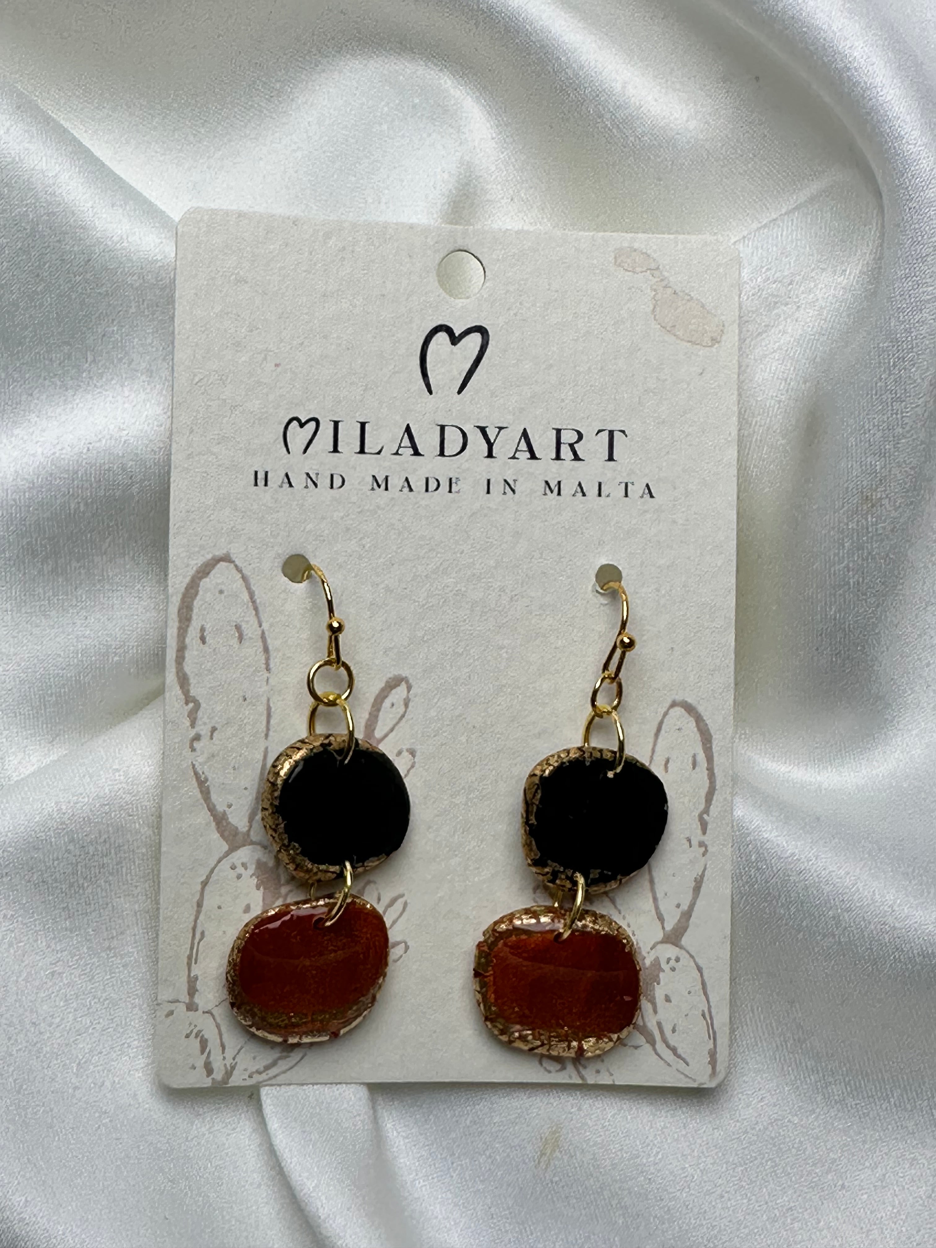 Earrings Pendent Iregular Circle  Black Metallic Brown