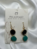 Earrings Pendent Iregular Circle Black Turquoise