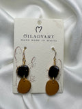 Earrings Pendent Iregular Circle  Dark Yellow Black