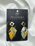 Earrings Pendent Mixed Yellow White Grey Light Blue Leaves