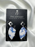 Earrings Pendent Mixed Light Blue White Leaves