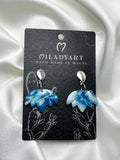 Earrings Pendent Mixed Blue White Lotus Flower