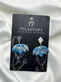 Earrings Pendent Silver Mixed Blue White Lotus Flower