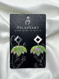 Earrings Pendent Silver Mixed Green Grey Pink White Lotus Flower