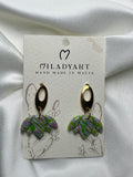 Earrings Pendent Gold  Pink Mixed Green  White Lotus Flower