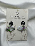 Earrings Pendent Silver Mixed Green White Lotus Flower