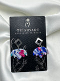 Earrings Pendent Silver Mixed Blue Pink White Lotus Flower