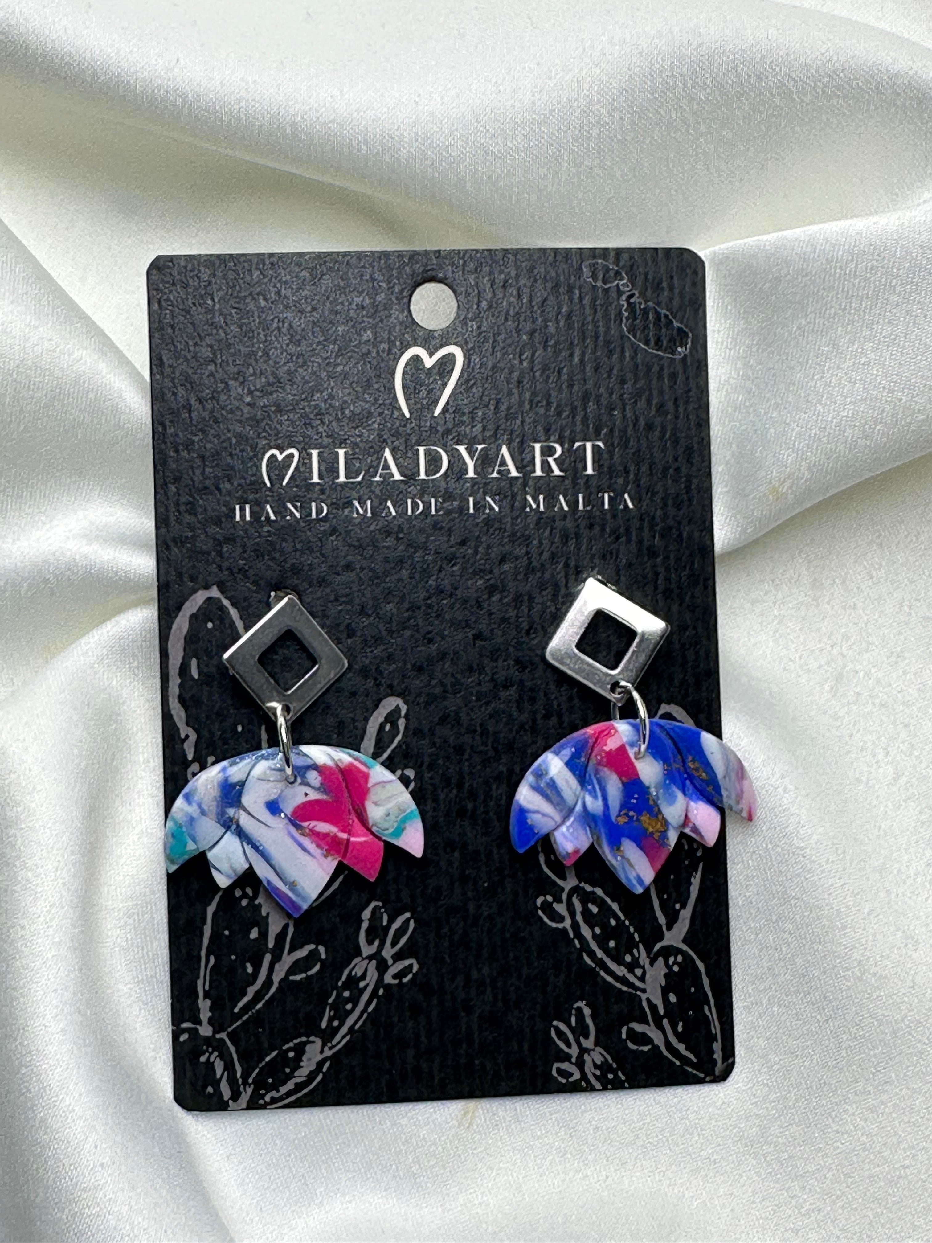 Earrings Pendent Silver Mixed Blue Pink White Lotus Flower