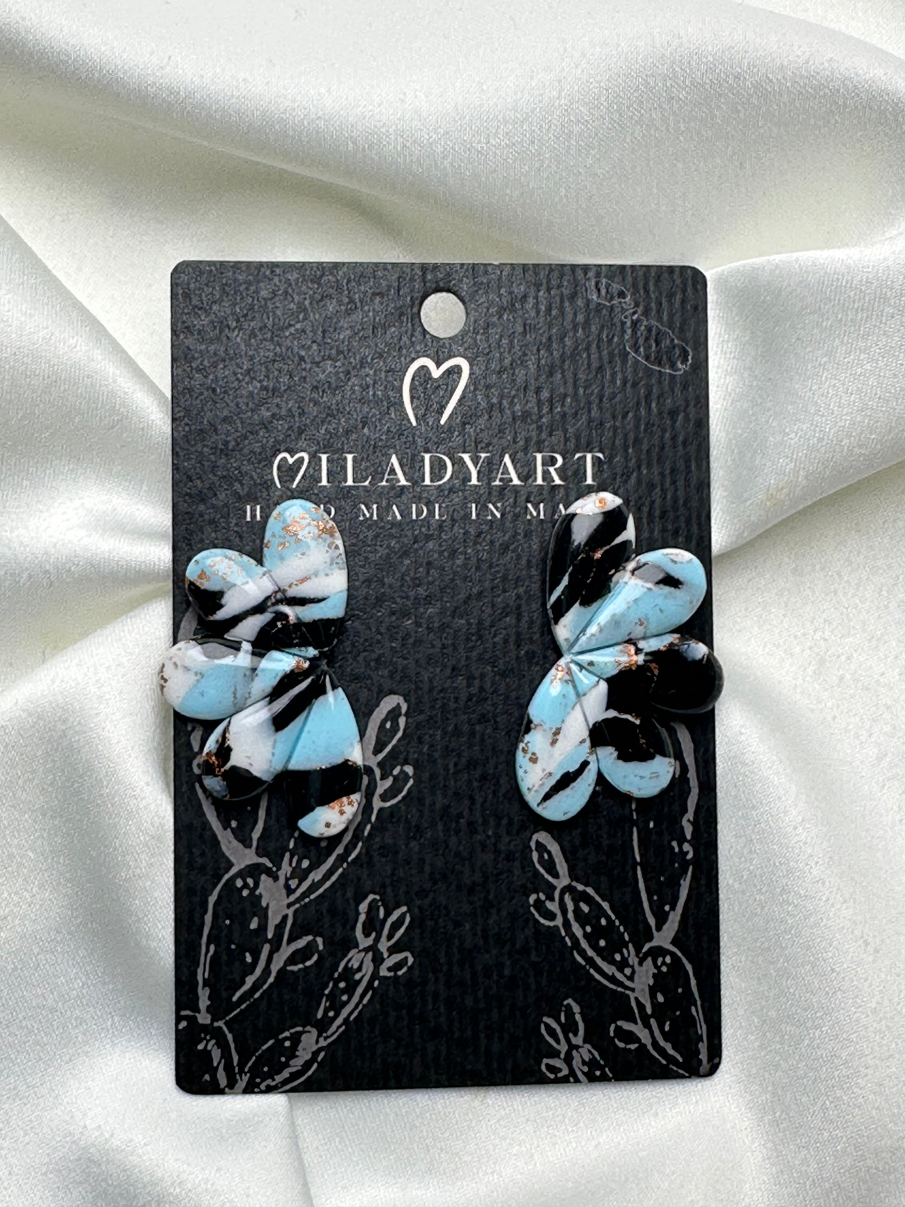 Earrings Half Flower Gold Light Blue White Black