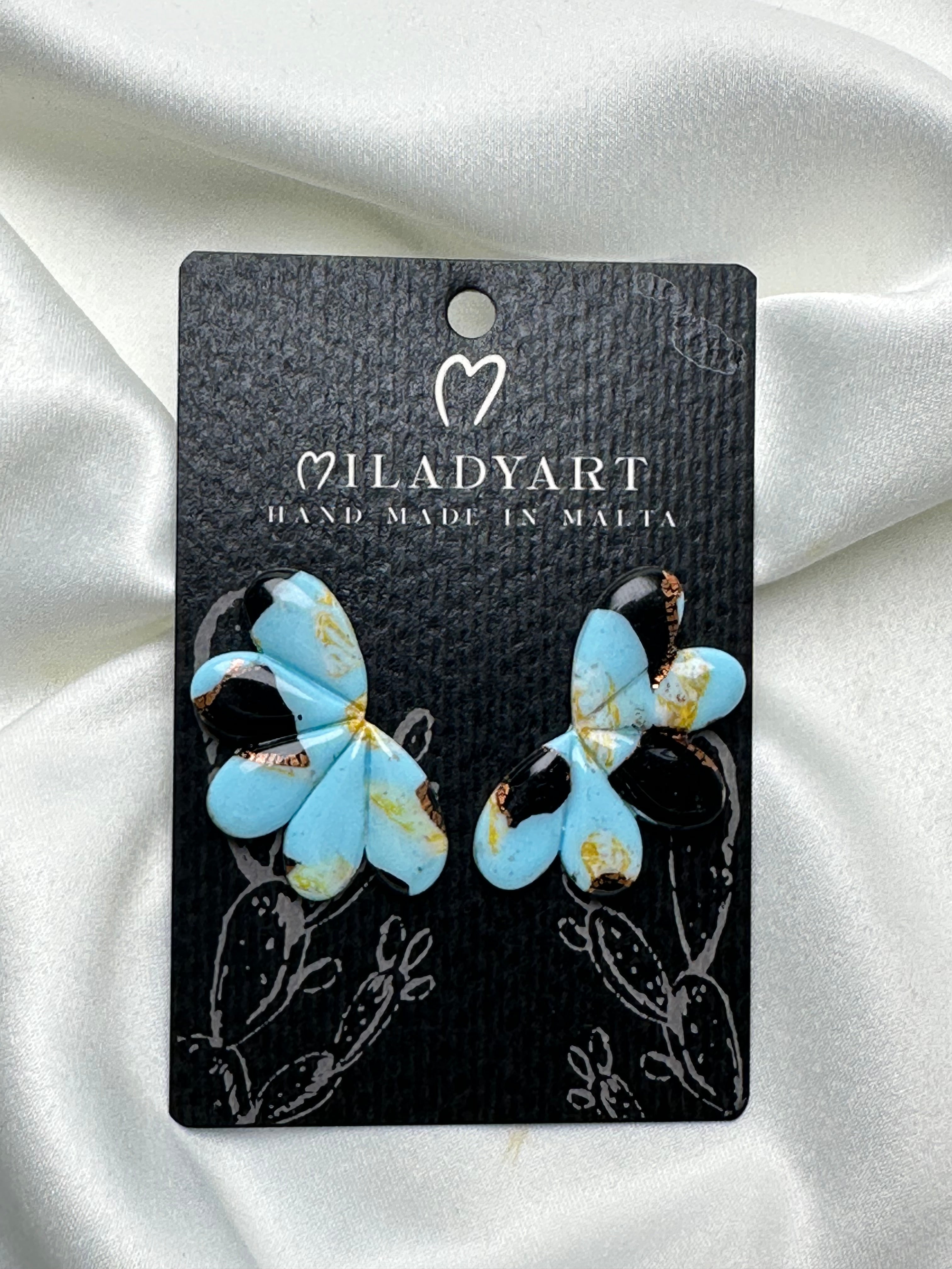 Earrings Half Flower Gold Light Blue Black Yellow