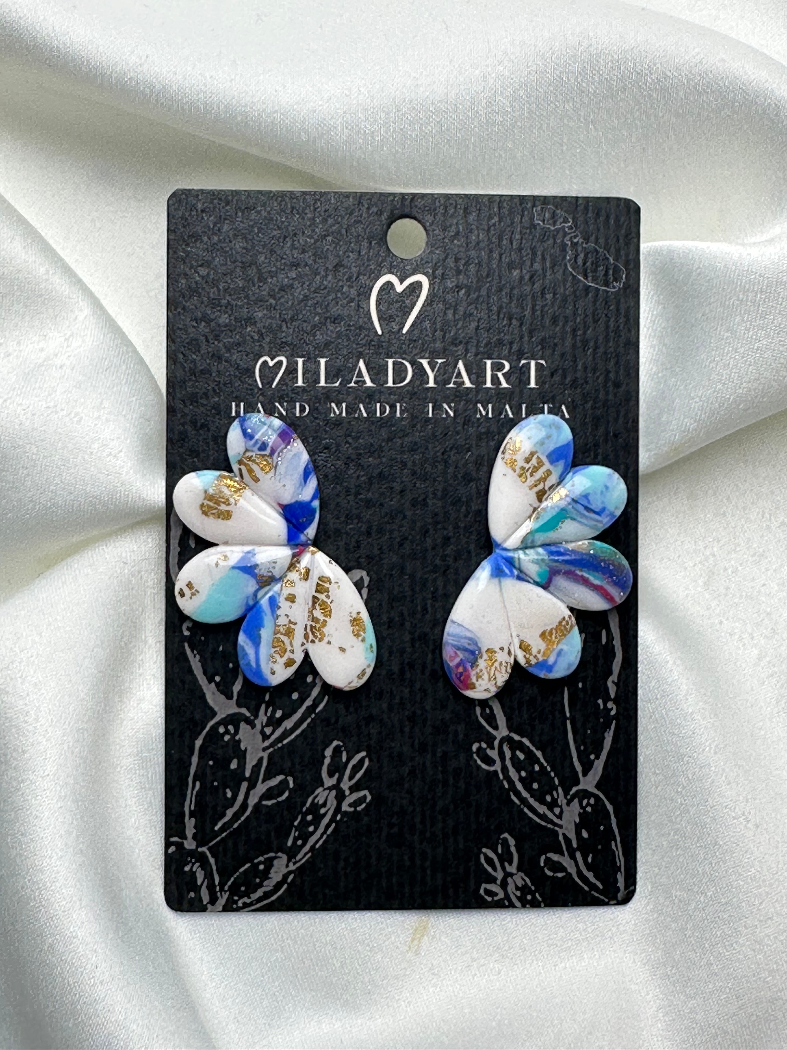 Earrings Half Flower  Light Blue White Pink