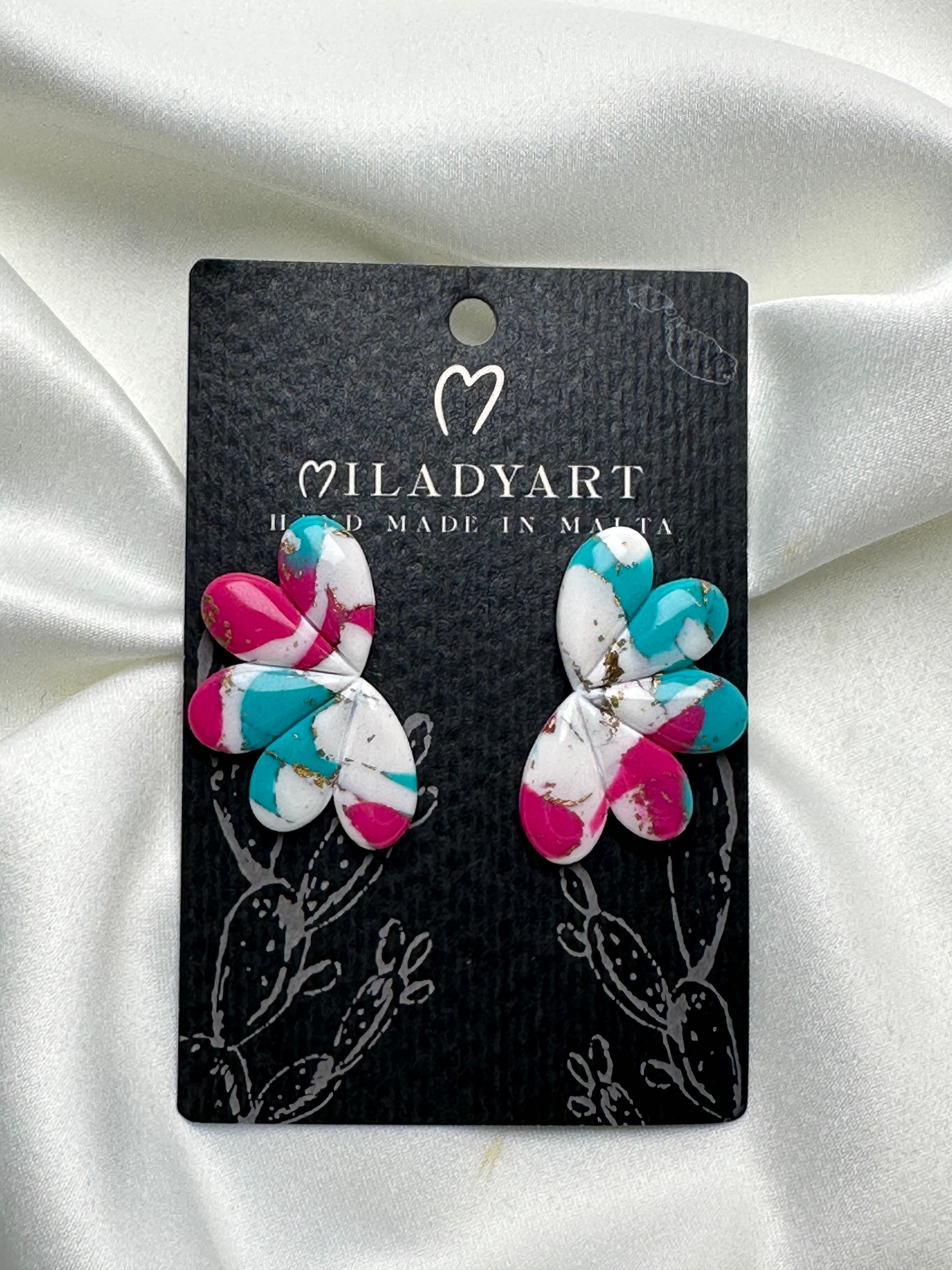 Earrings Half Flower Gold Light Blue White Pink