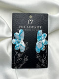 Earrings Half Flower Gold Light Blue White Gray