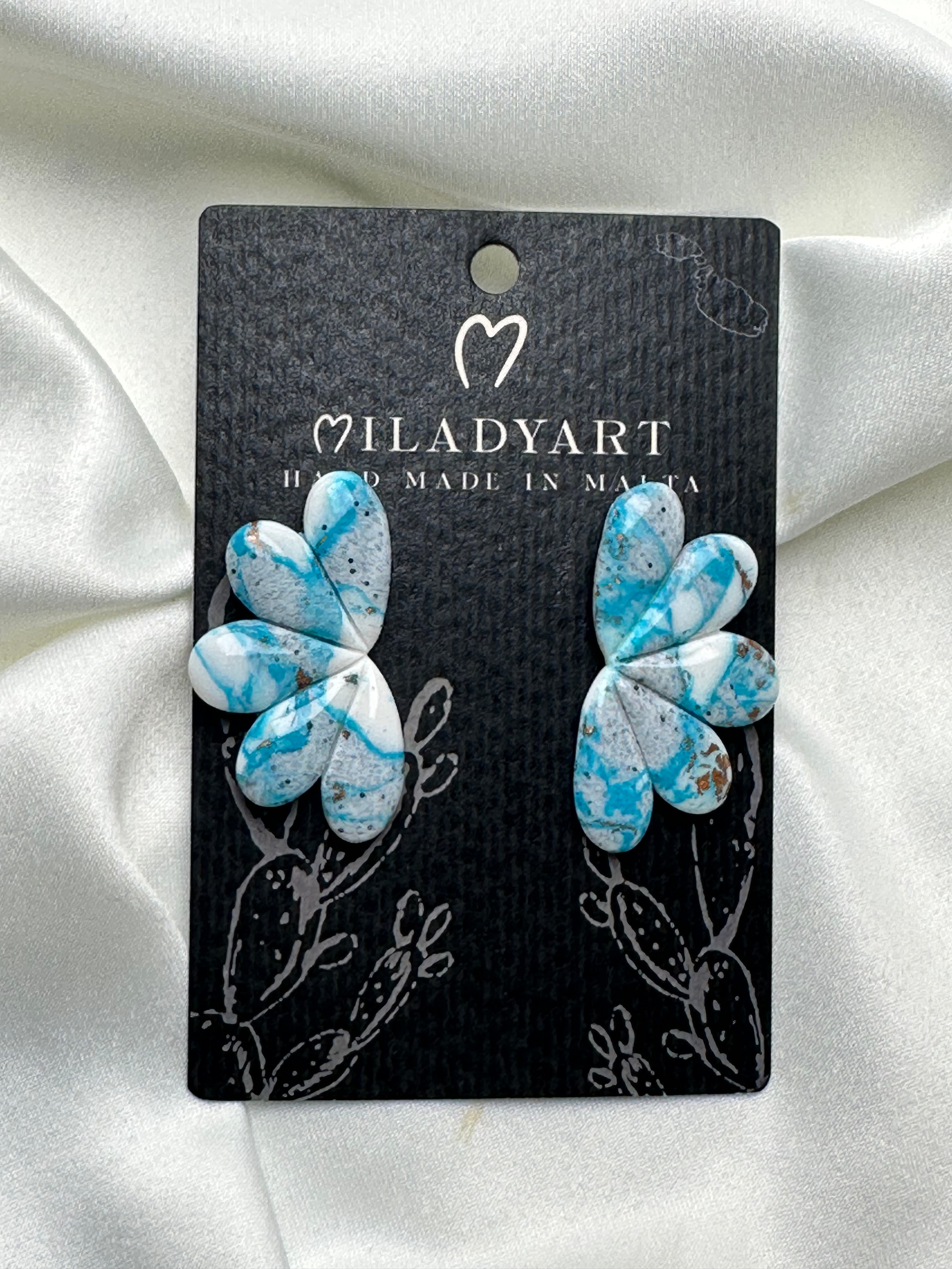 Earrings Half Flower Gold Light Blue White Gray