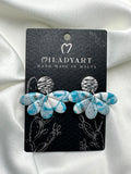 Earrings Pendent Silver Mixed Blue Gray White Half Flower