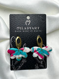 Earrings Pendent Gold Light Blue White Pink Half Flower