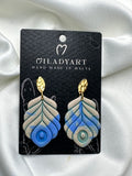 Earrings Pendent  Mixed  Blue Gray Feather