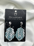 Earrings Pendent Mixed Light Blue Gray Feather