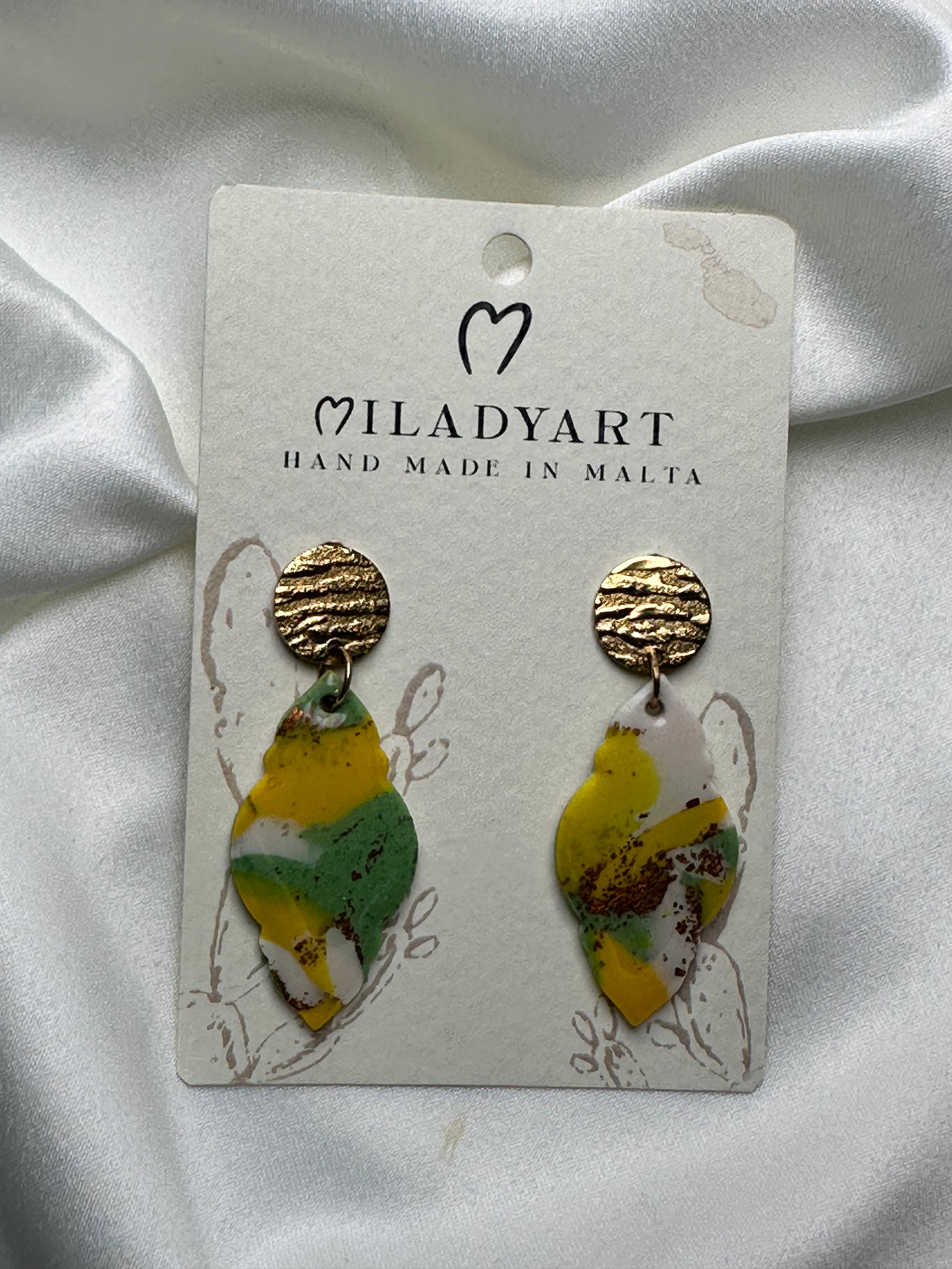 Earrings Pendent Fantasy Yellow White Green Rhombus Style