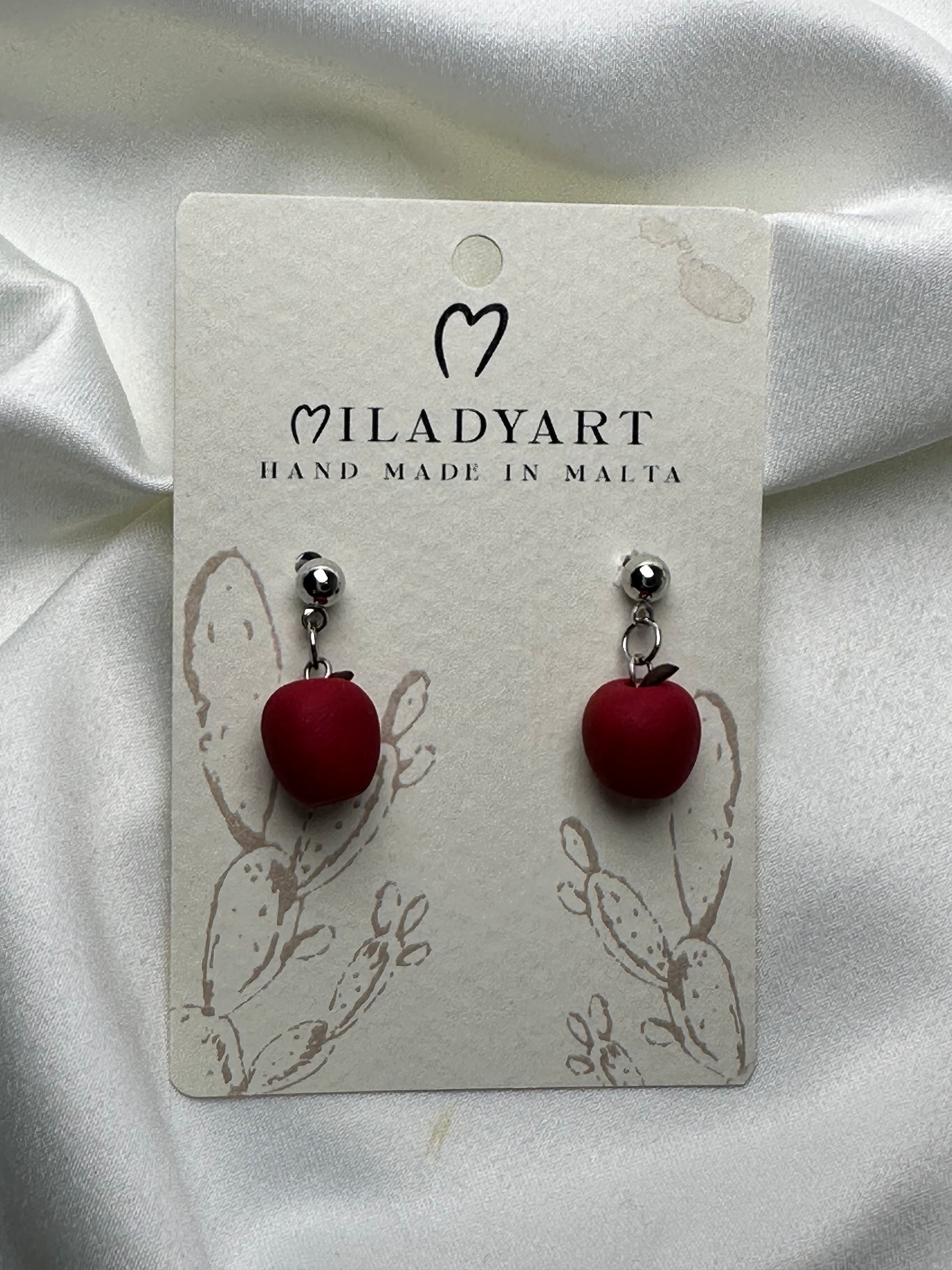 Earrings Pendent 3D Apple Red