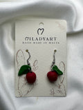 Earrings Pendent 3D Apple Red With Leaves