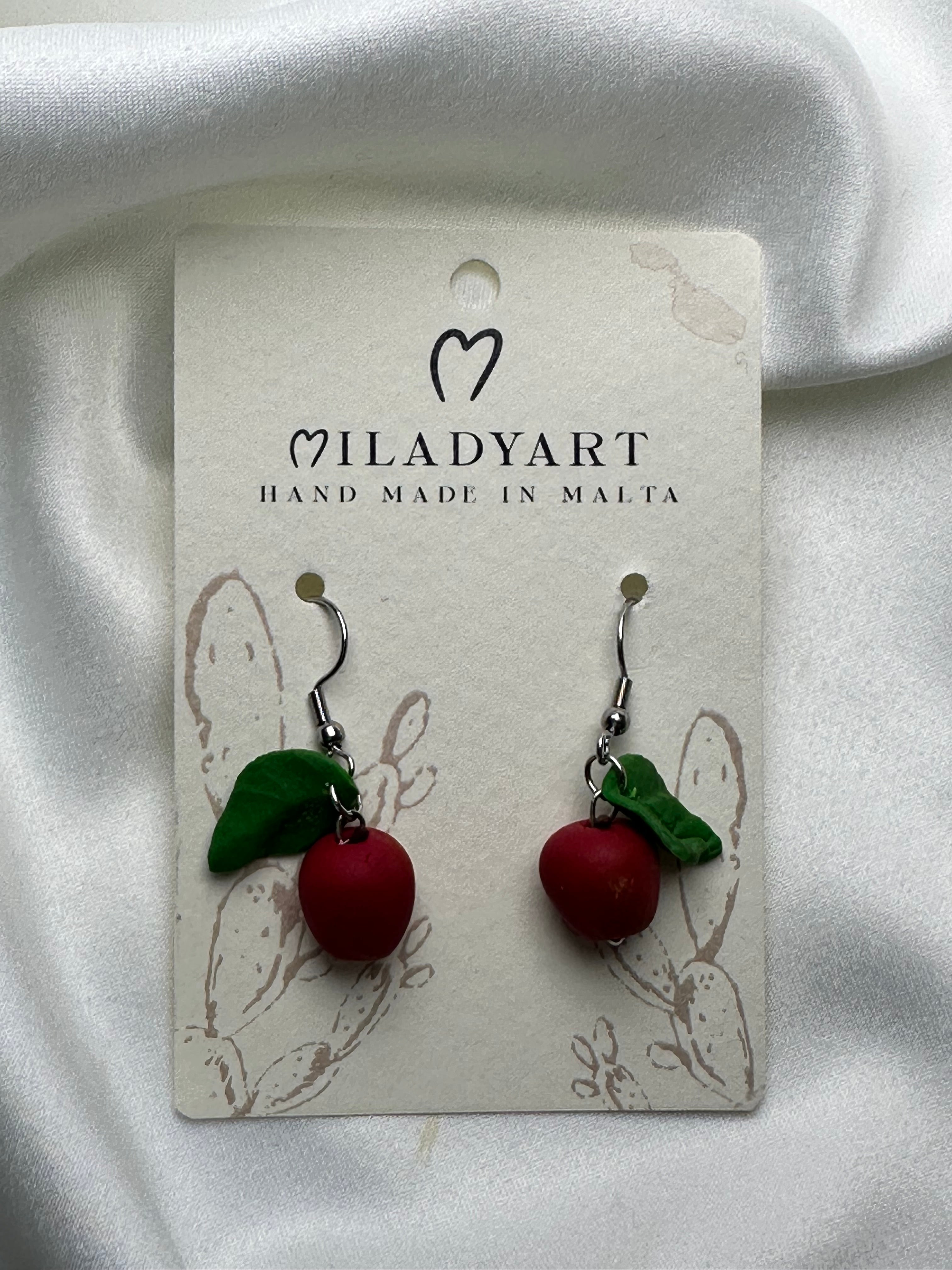 Earrings Pendent 3D Apple Red With Leaves